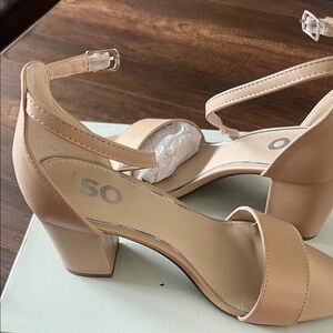 SO Women's Beige Block Heel Sandals
